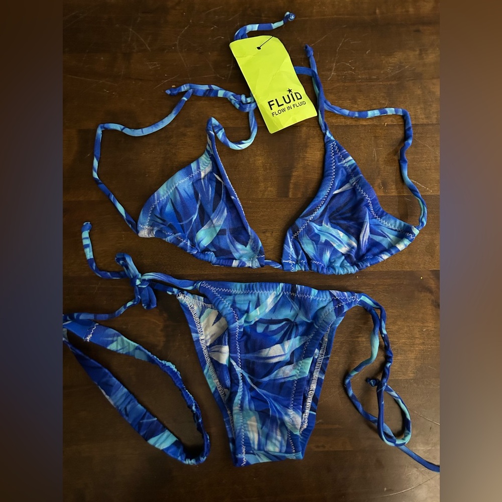 NWT Sexy 3pc Handmade Floral Triangle Top Tie Side Scrunchy Butt Bottom Bikini